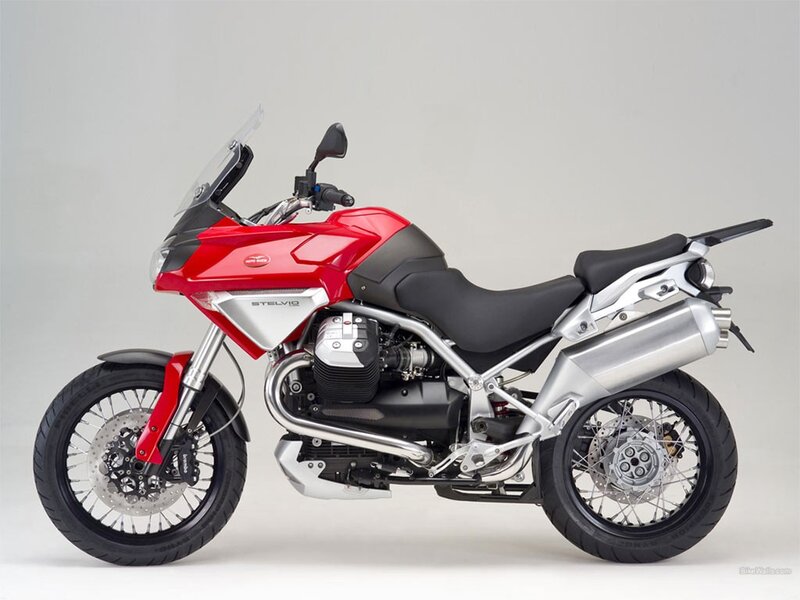 Red and Silver Motorcycle — Neutral, Photograph, Windshield, Seat, Exhaust, Black, Stelvio