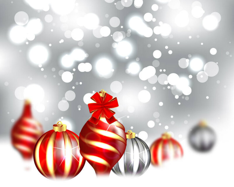 Red and Silver Ornaments — Festive, Winter, Digital Art