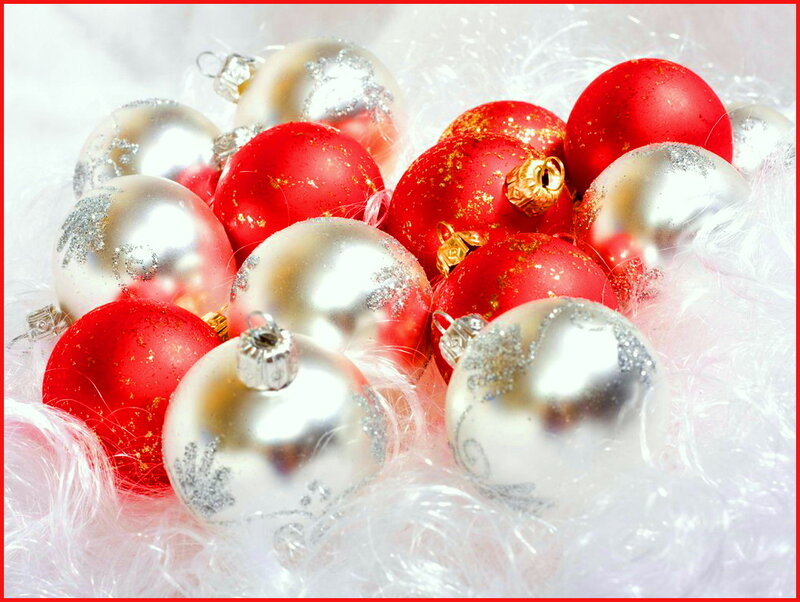 Red and Silver Ornaments — Festive, Winter, Photograph, Fluffy Material