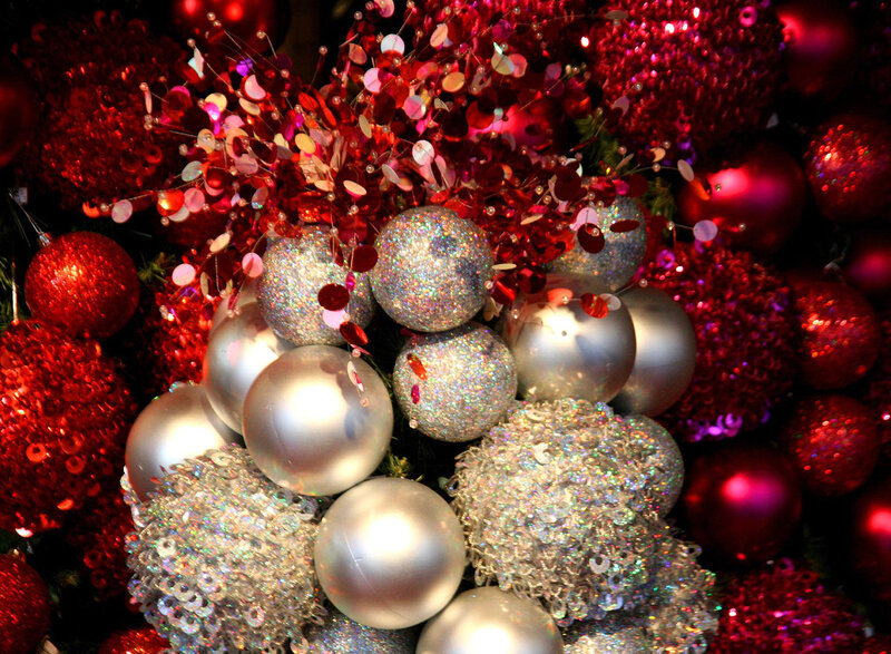 Red and Silver Ornaments — Festive, Winter, Photograph, Glitter