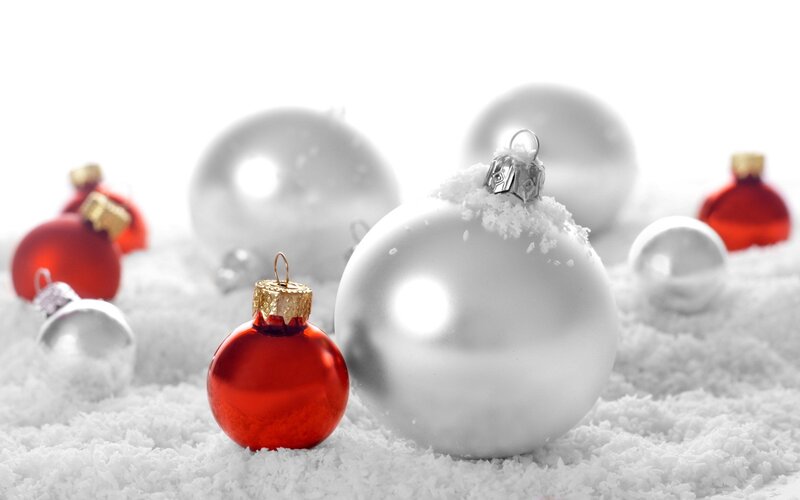 Red and Silver Ornaments — Festive, Winter
