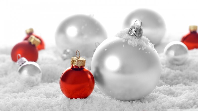 Red and Silver Ornaments — White, Festive