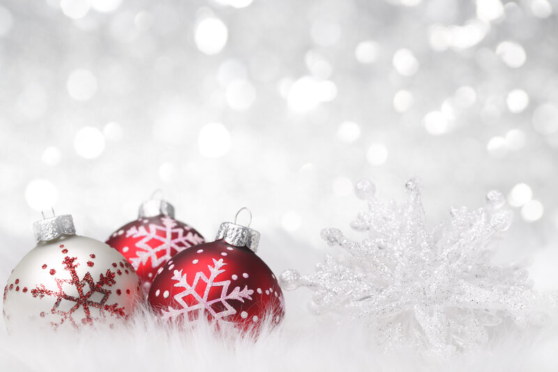 Red and Silver Ornaments — White, Festive, Winter