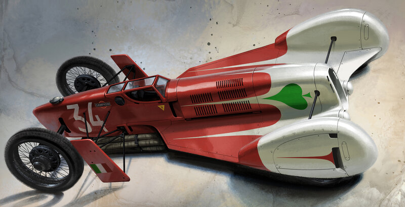Red and Silver Race Car — Dramatic, Digital Art