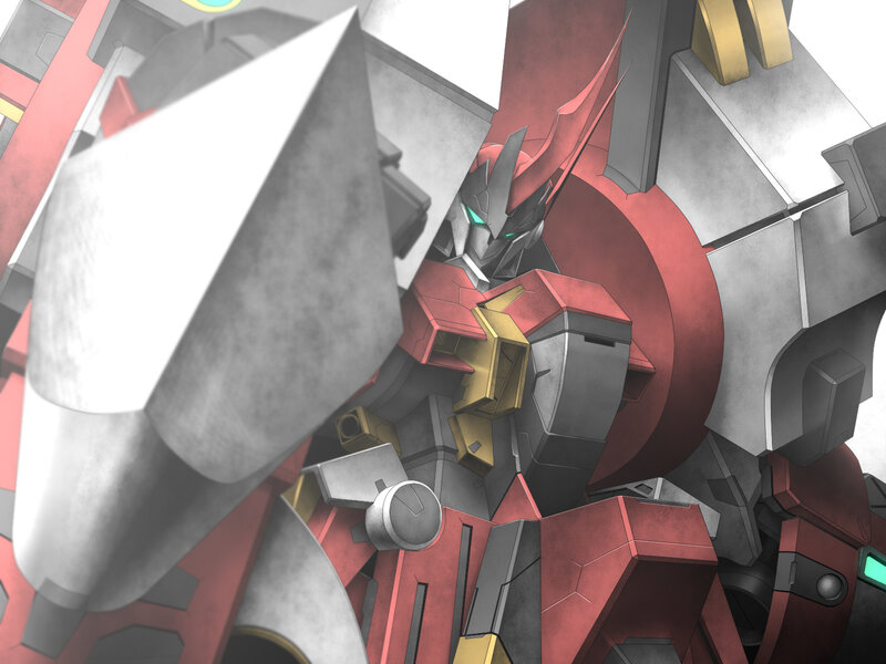 red and silver robot mech