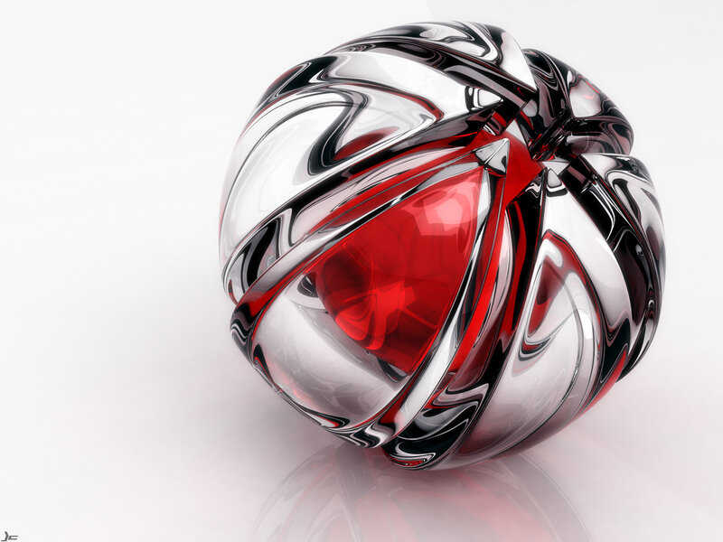 Red and Silver Sphere — Abstract