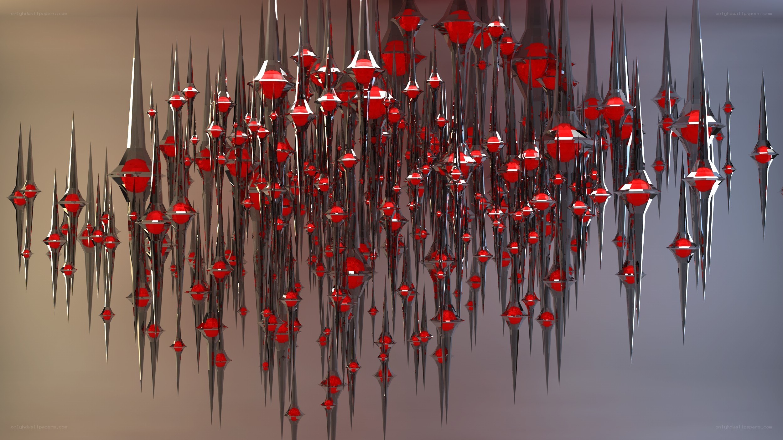 Red and silver spire cluster