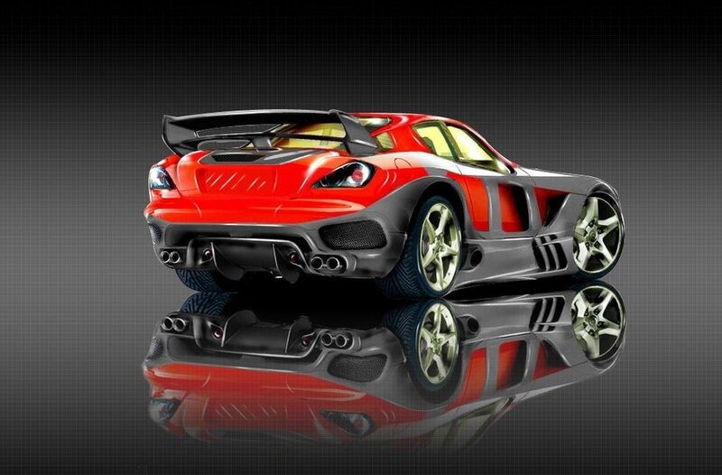 Red and Silver Sports Car — Dramatic, 3d Render