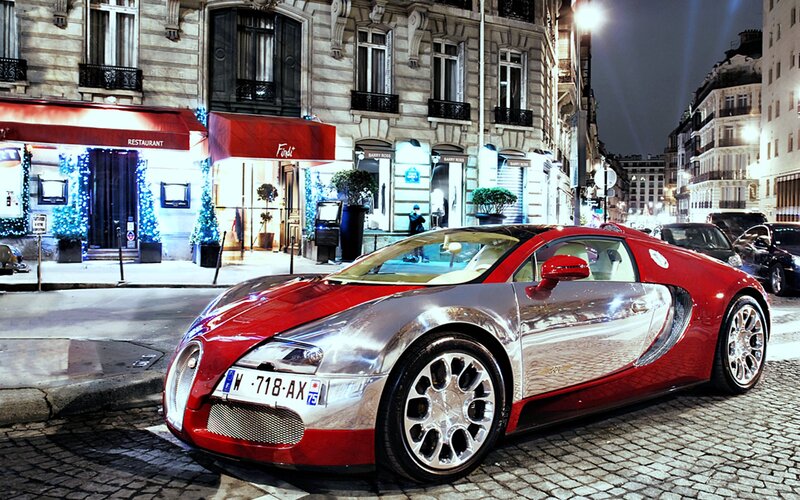 Red and Silver Sports Car — Dramatic, Night, Photograph