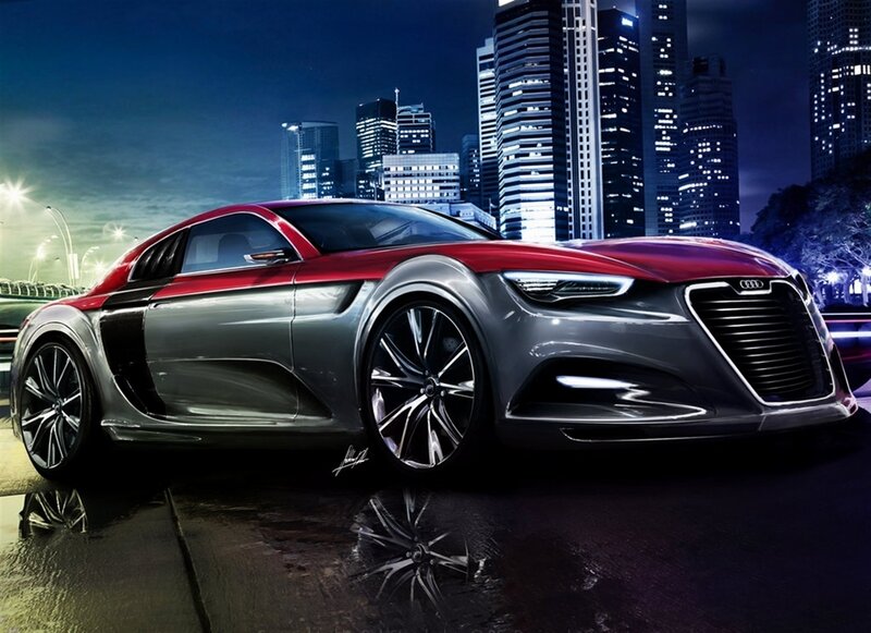 Red and Silver Sports Car — Dramatic, Night