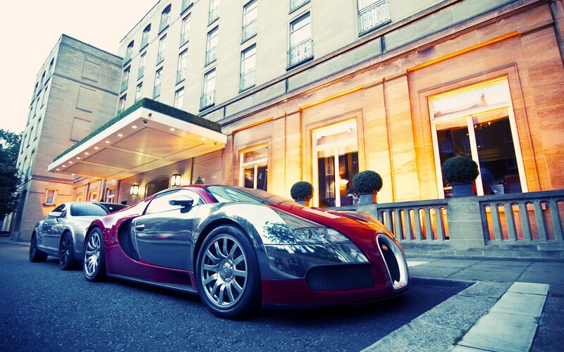 Red and Silver Sports Car — Dramatic, Sunset