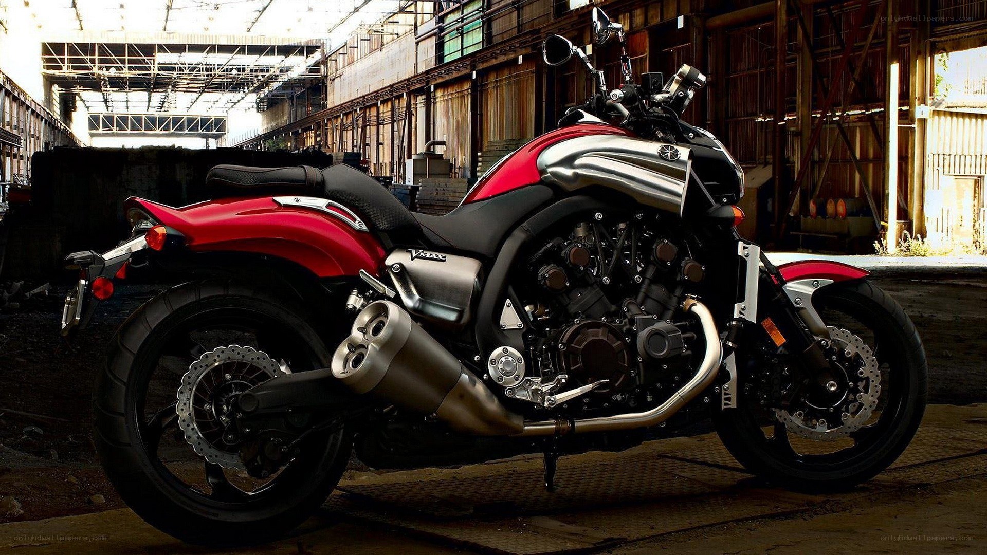 Red and silver Yamaha V-Max motorcycle