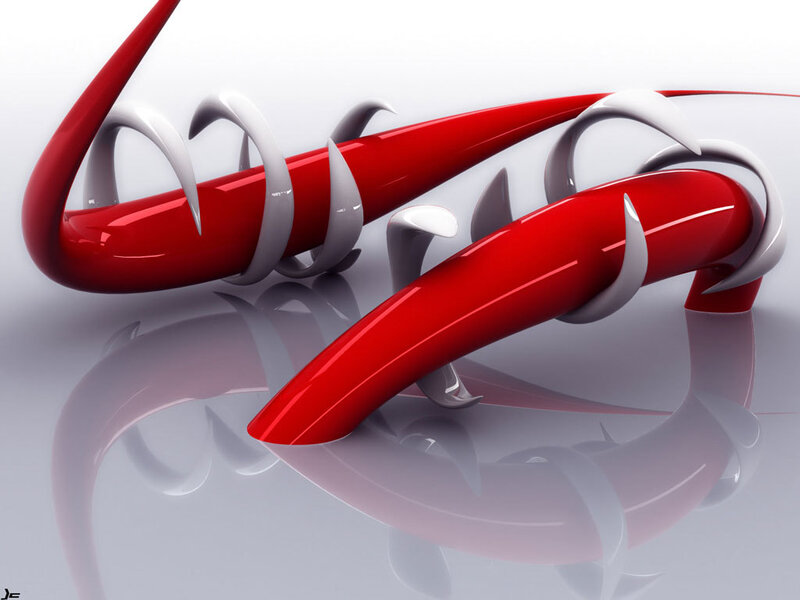 Red and white abstract sculpture