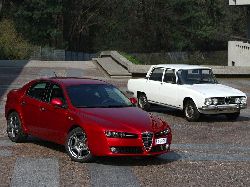 Red and white Alfa Romeo cars