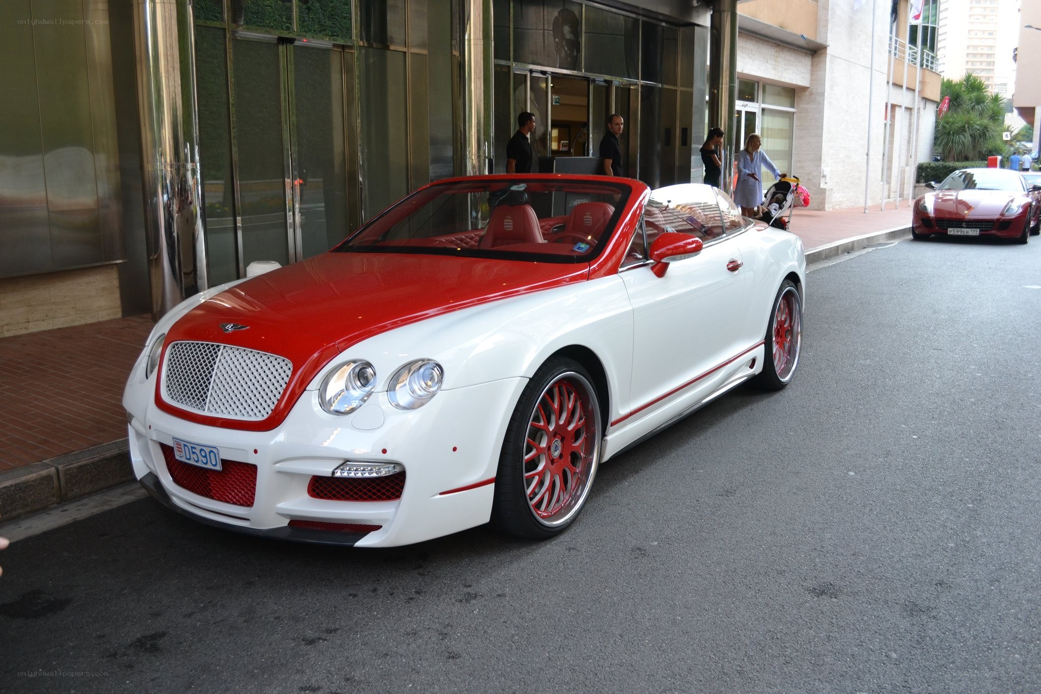 Red and white Bentley convertible