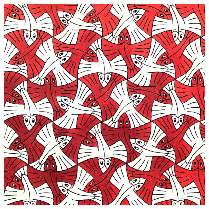 Red and white bird pattern