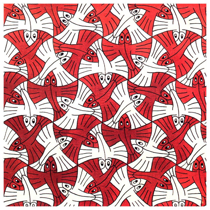 Red and white bird pattern
