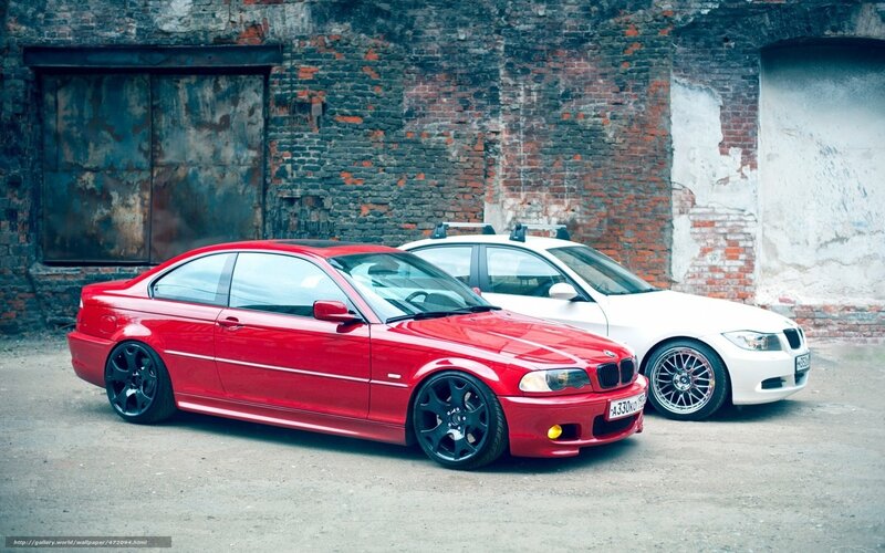 Red and white BMW cars