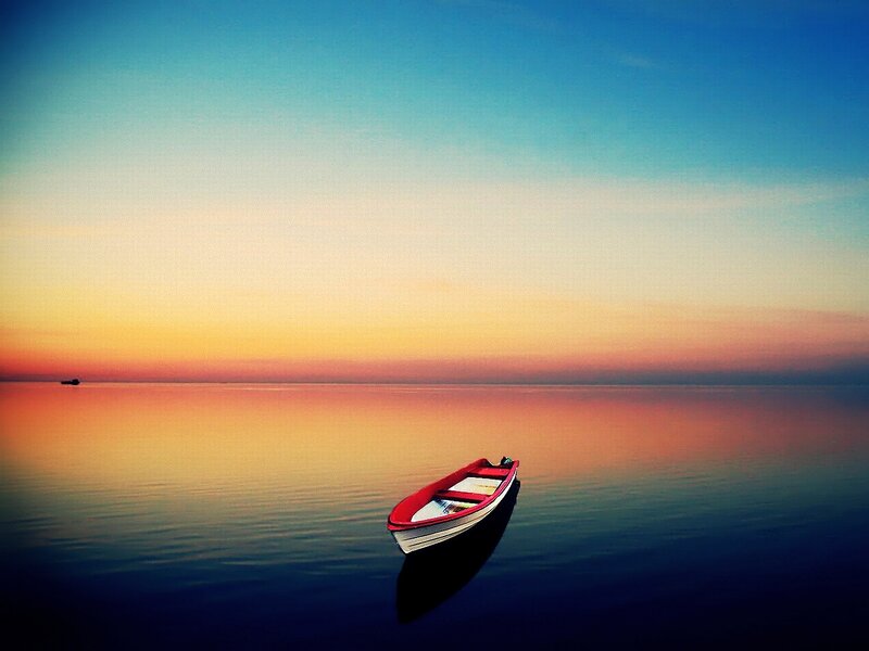 Red and White Boat — Blue, Serene