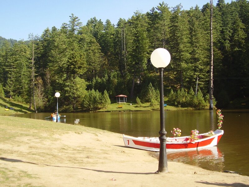 Red and White Boat — Green, Serene