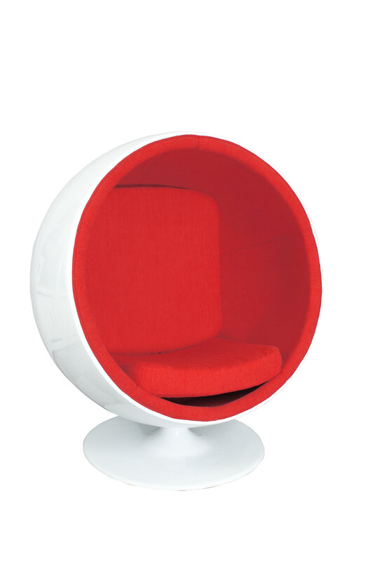 red and white bubble chair