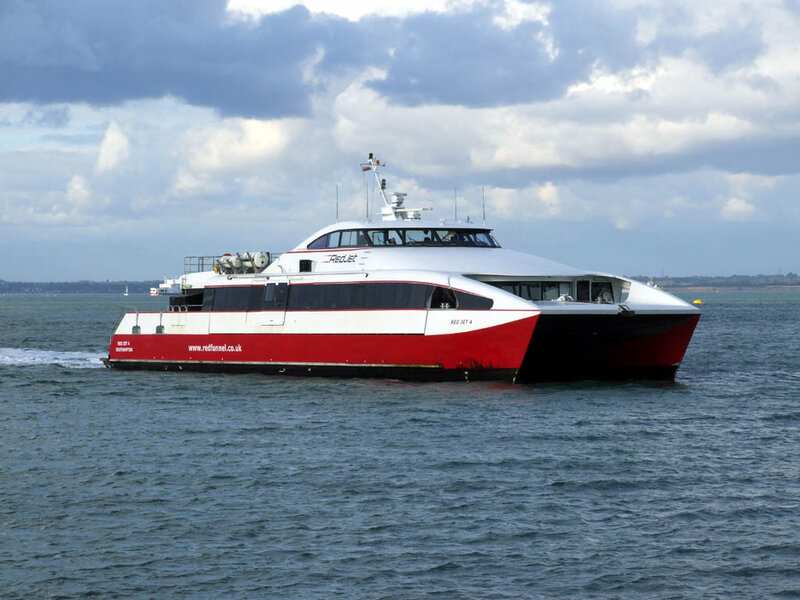 Red and White Catamaran