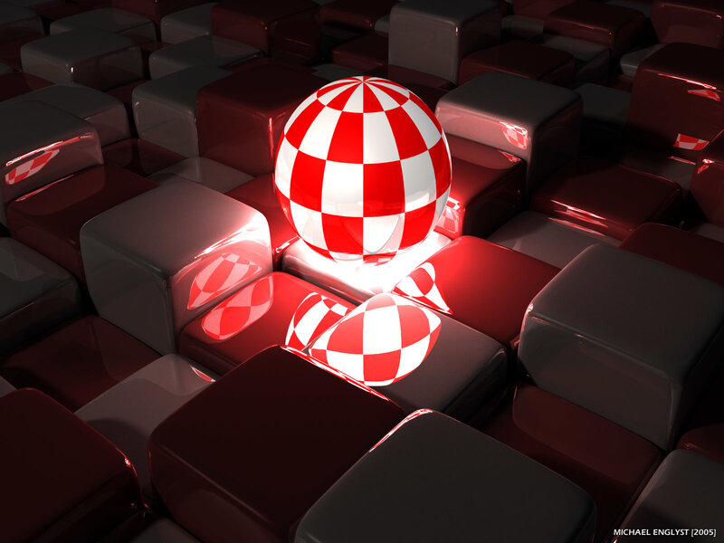Red and White Checkered Sphere — Dramatic