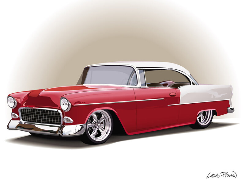 red and white classic car