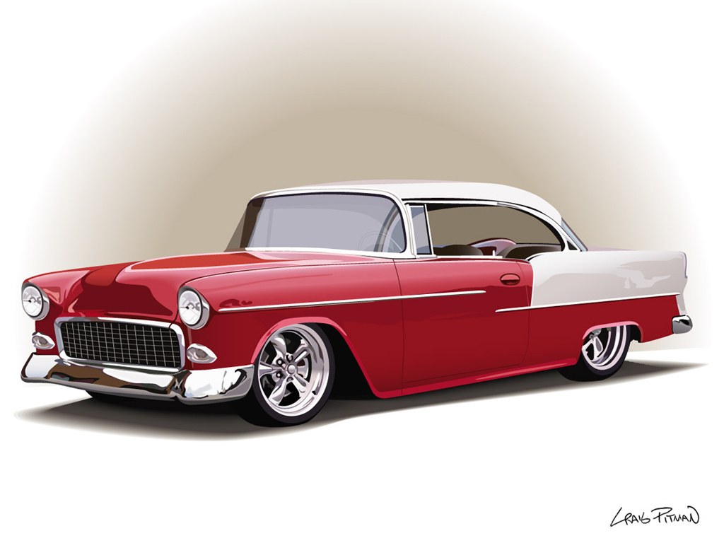 red and white classic car