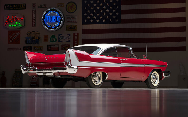 Red and White Classic Car — Dramatic, Photograph