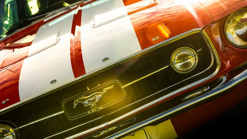 Red and White Classic Car — Dramatic, Sunset