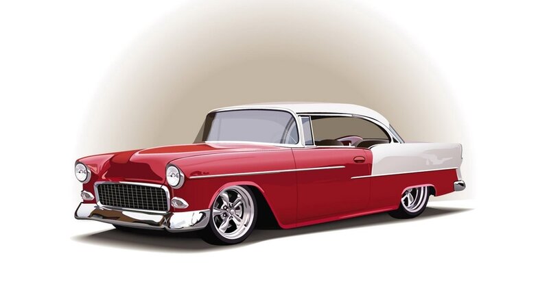 Red and white classic car