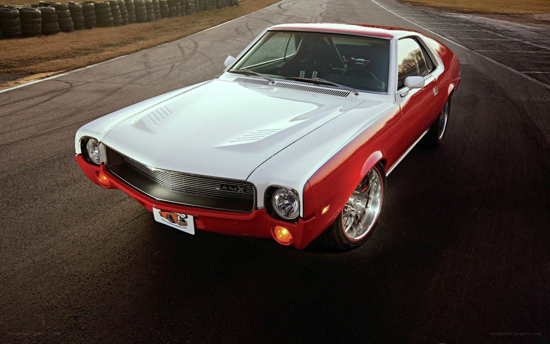 Red and white classic muscle car