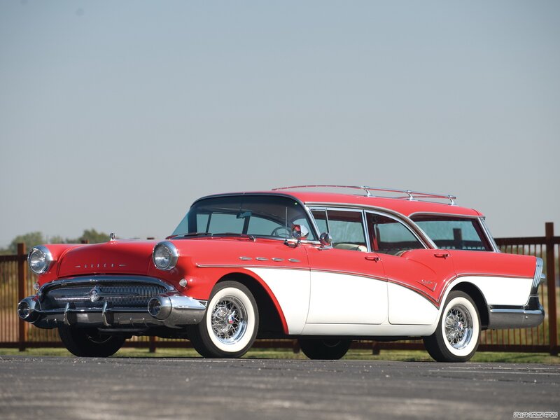 Red and white classic station wagon