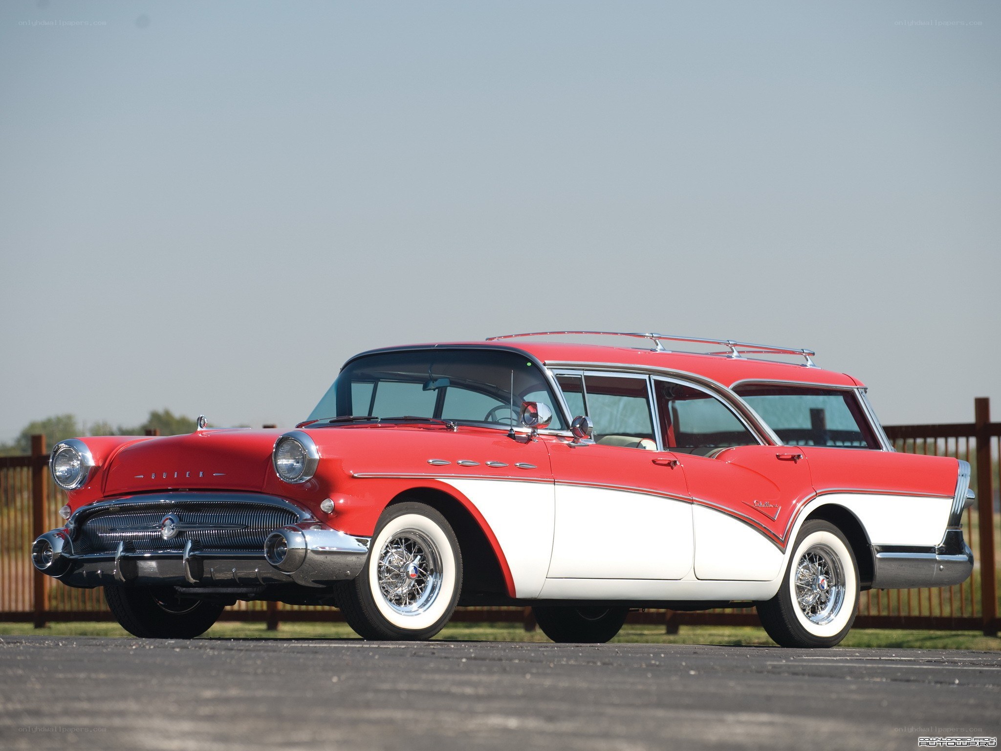 Red and white classic station wagon