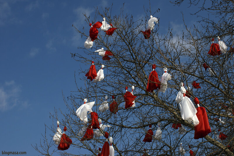 Red and White Cloths on Tree