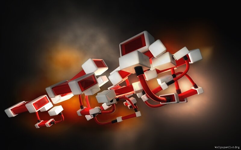 Red and White Cubes — Dramatic, 3d Render, Wires