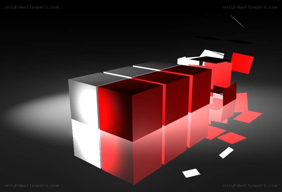 Red and white cubes in motion