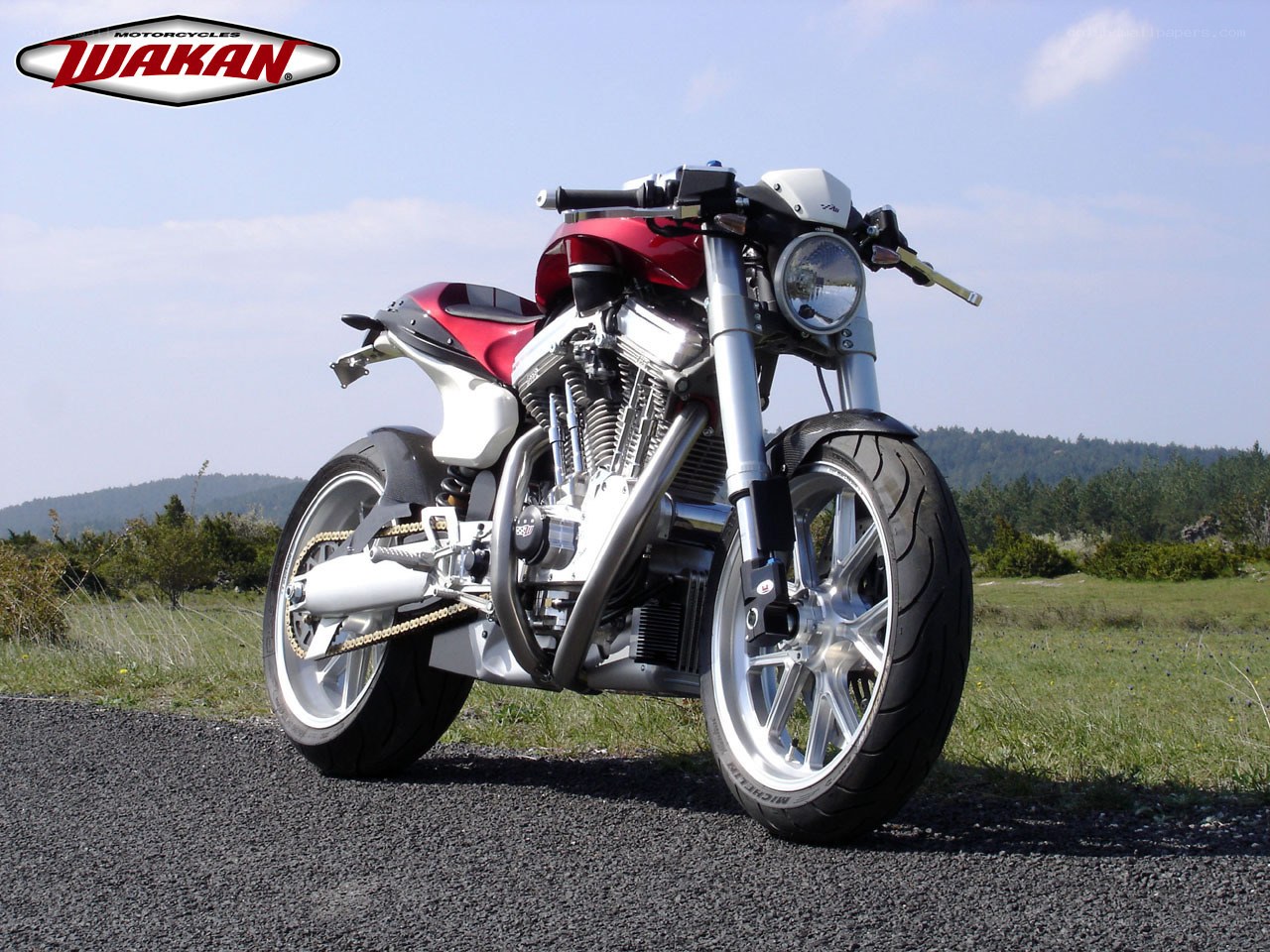 Red and white custom motorcycle