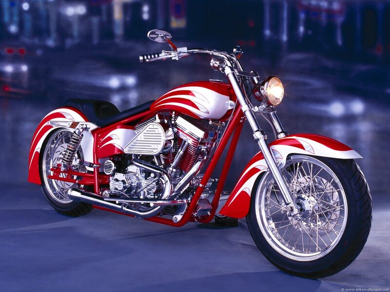 Red and White Custom Motorcycle — Dramatic