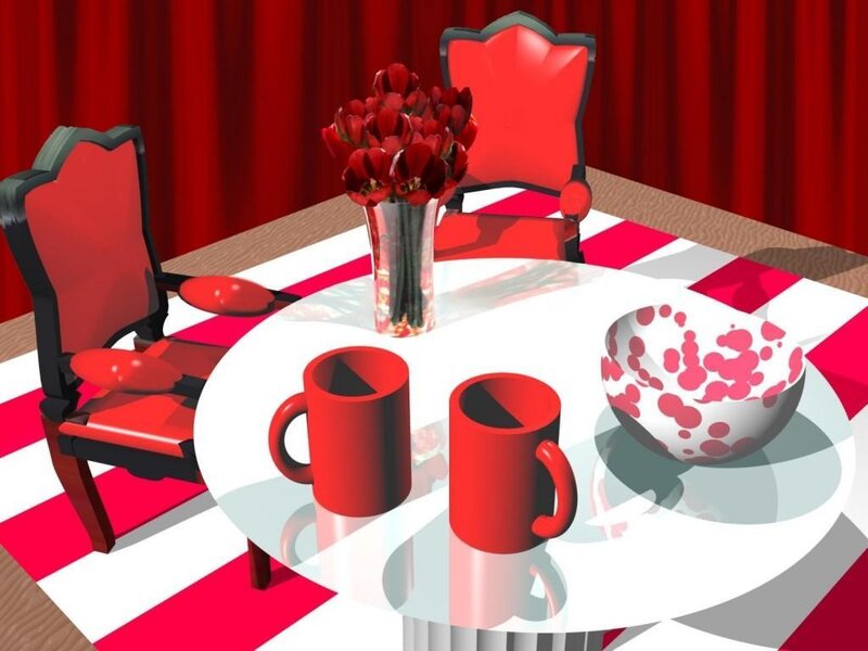 Red and white dining table scene