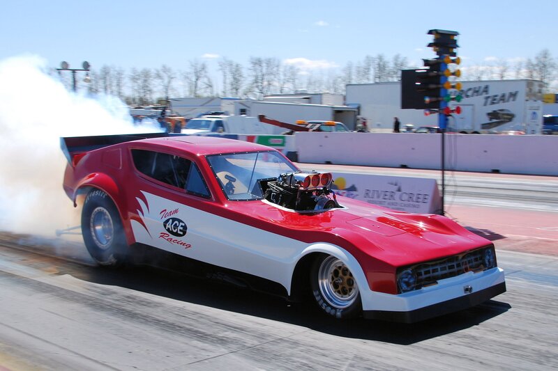 Red and White Drag Car — Dynamic, Afternoon