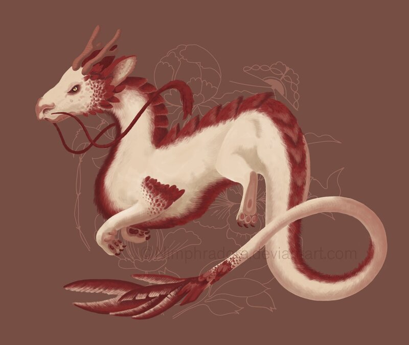Red and white dragon creature