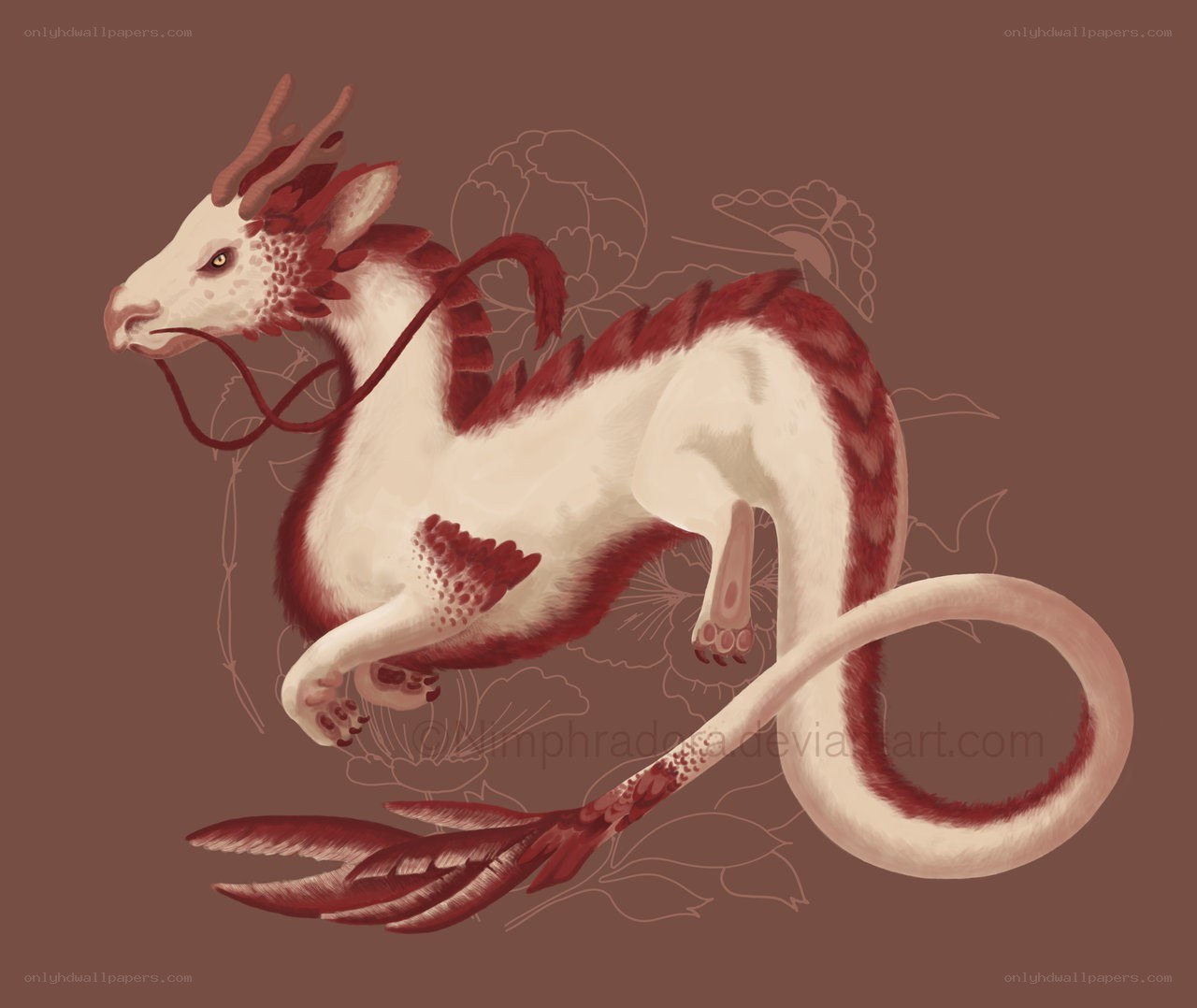Red and white dragon creature