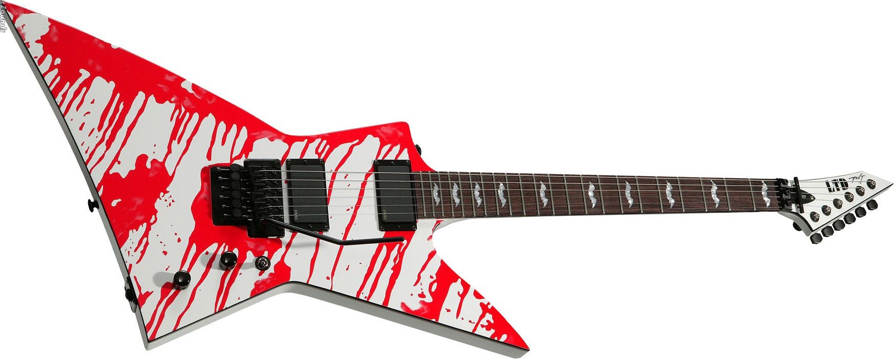 red and white electric guitar