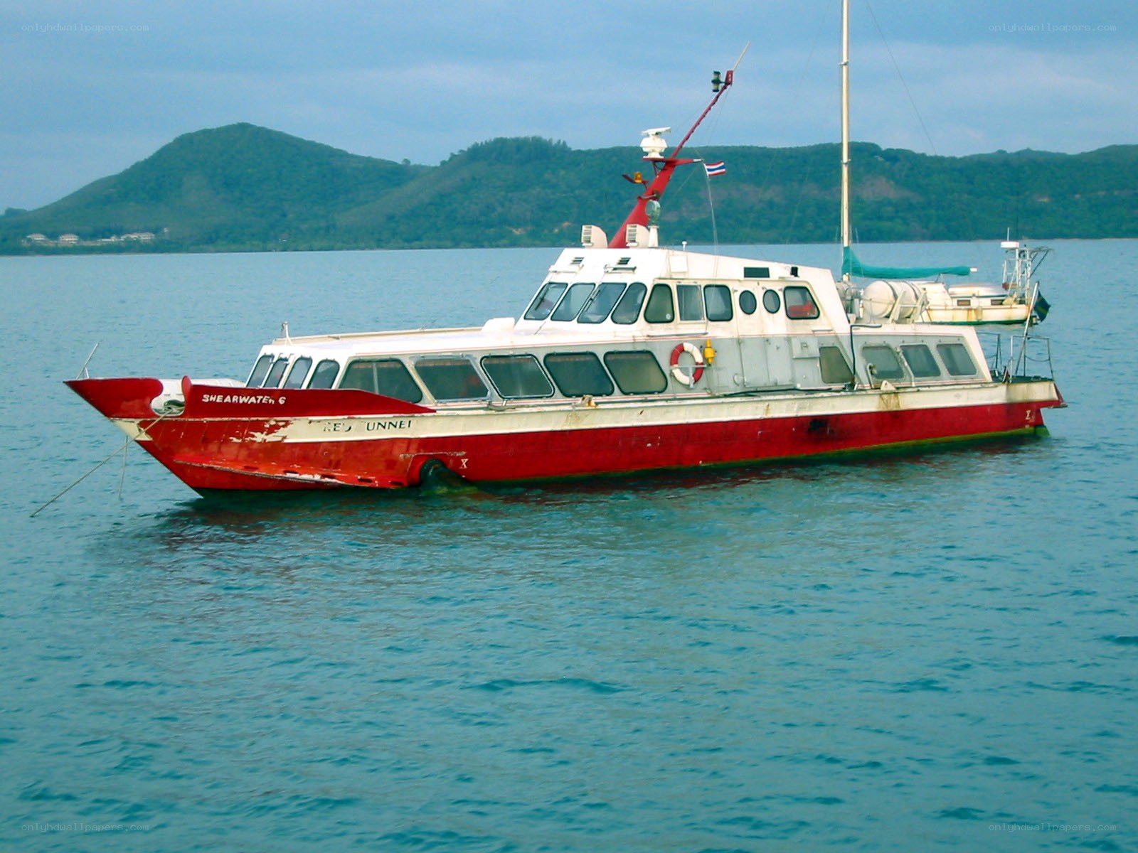 Red and white ferry boat