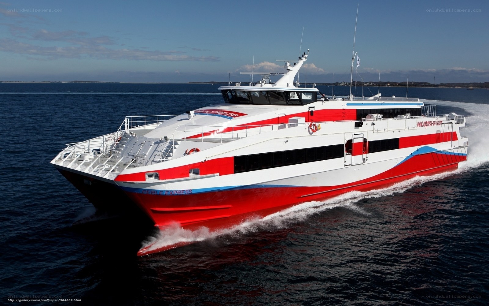 Red and white ferry boat
