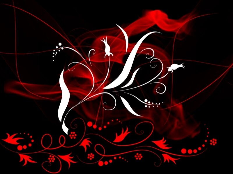 red and white floral swirls