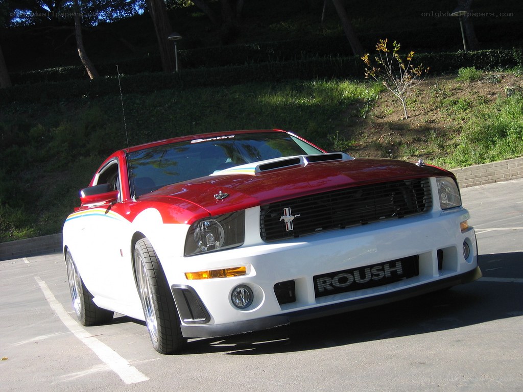 Red and white Ford Mustang