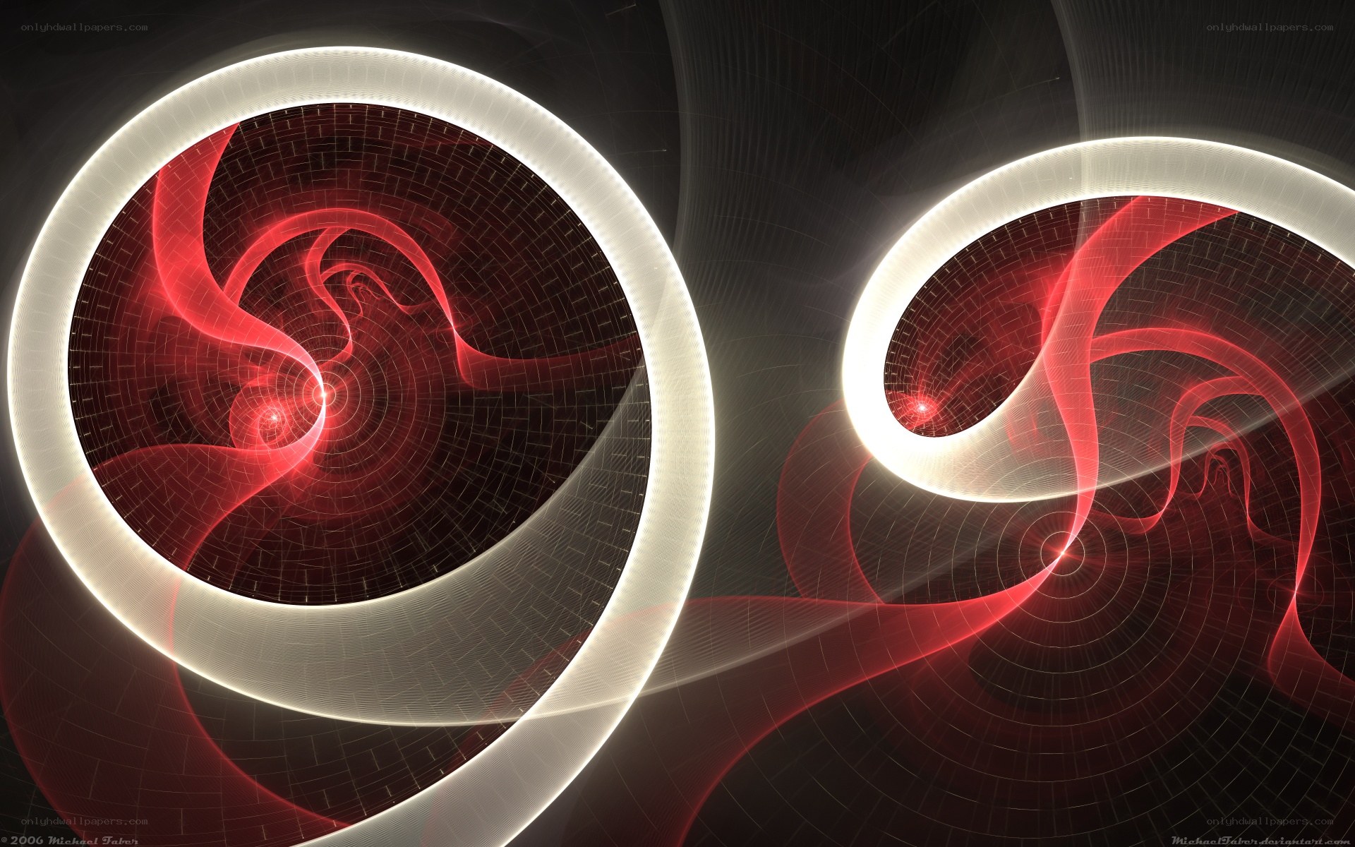 Red and white fractal spirals
